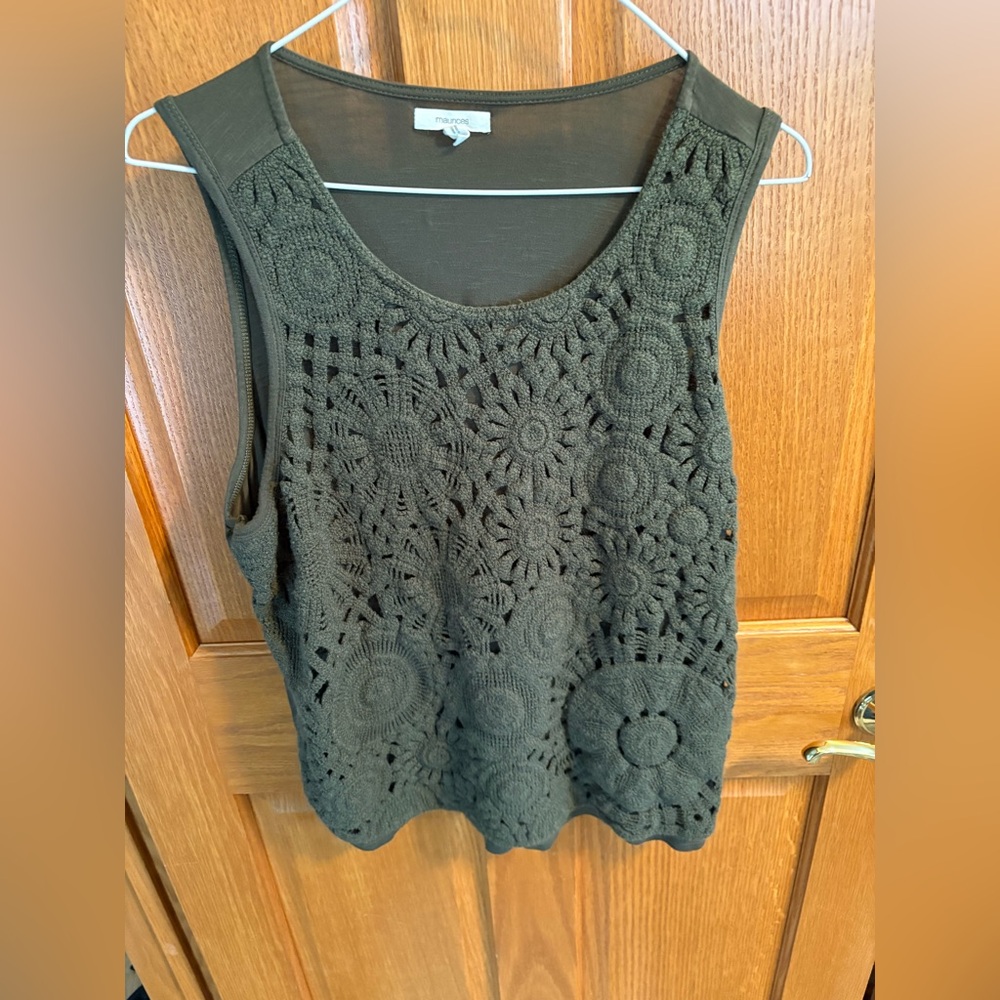 Maurices Dark Green Crochet Sleeveless Top